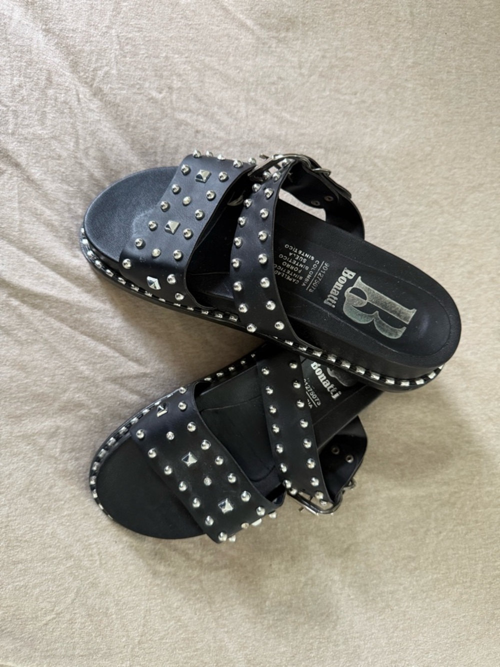 100% Colombian Bonatti Black Studded Platform Sandals